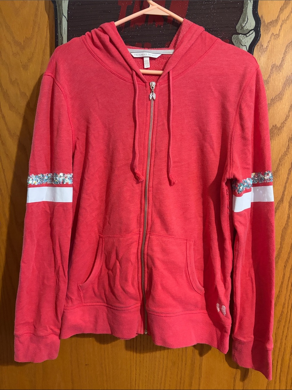 Victoria's Secret Zip Hoodie with Sequin Sleeve Stripes